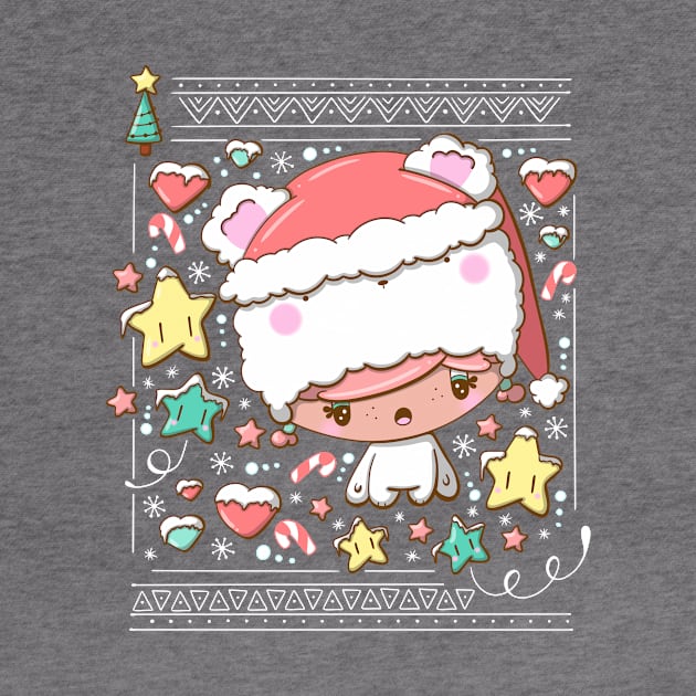 Cute festive polar bear bubble head girl in kawaii style by studiomogwai